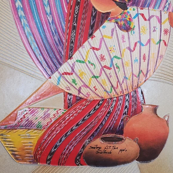 Signed Guatemala Folk Art Noppera-bo-Faceless Style Textured Glossy Colorful - Picture 3 of 12